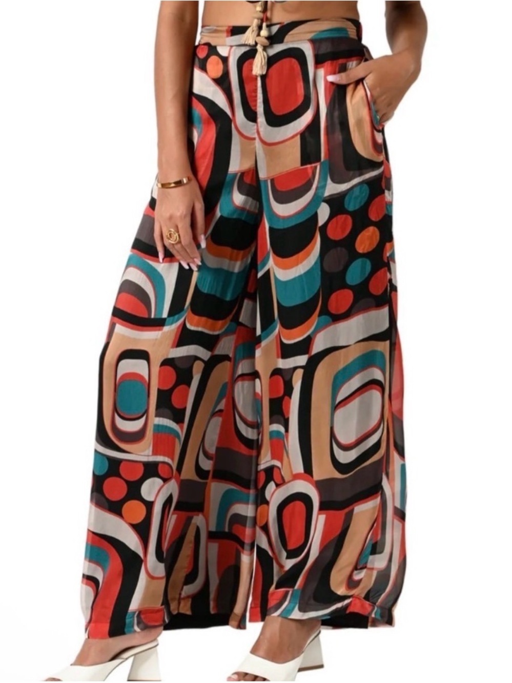 Ollari Betsy Pants Wide Leg Geometric Print - Picture 2 of 4